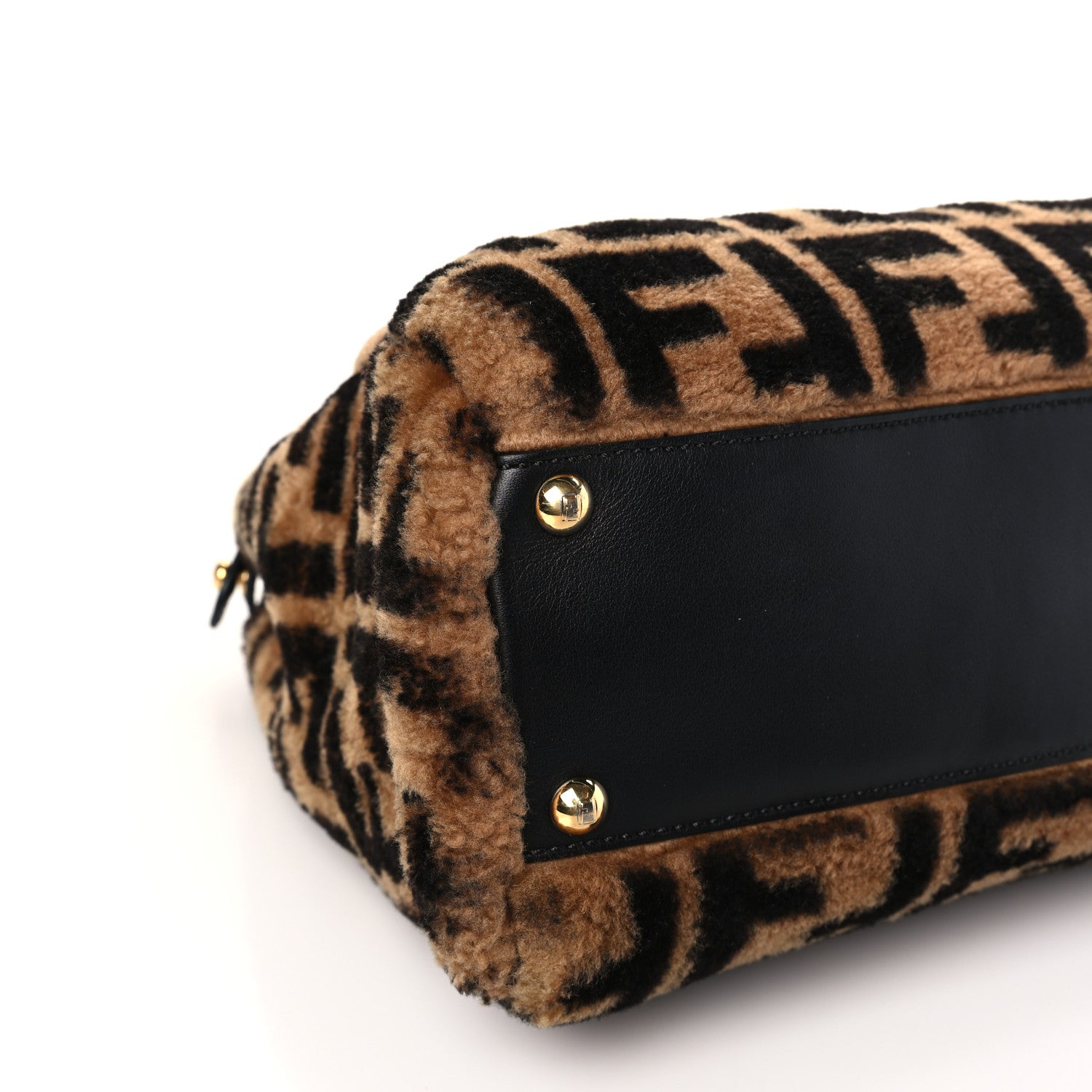 Fendi Shearling Nappa Macro FF 1974 Medium Peekaboo Iconic Satchel Tobacco Black 7 of 8