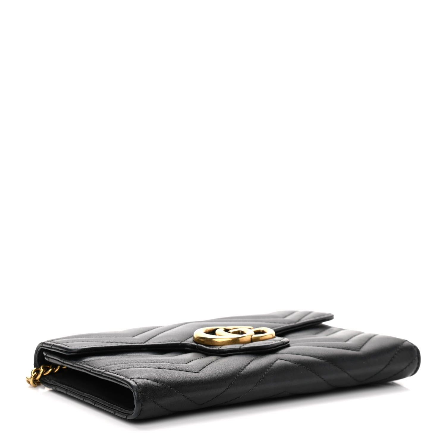 Gucci Calfskin Matelasse Mini GG Marmont Chain Wallet Black 3 of 9