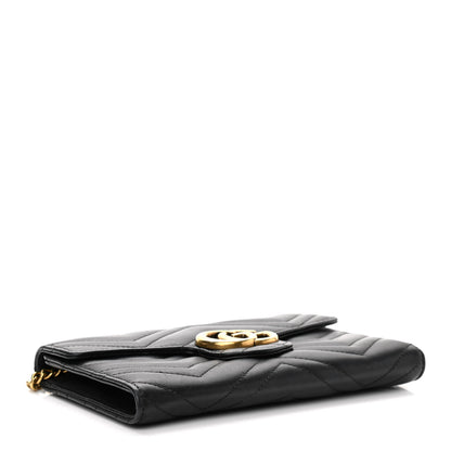 Gucci Calfskin Matelasse Mini GG Marmont Chain Wallet Black 3 of 9