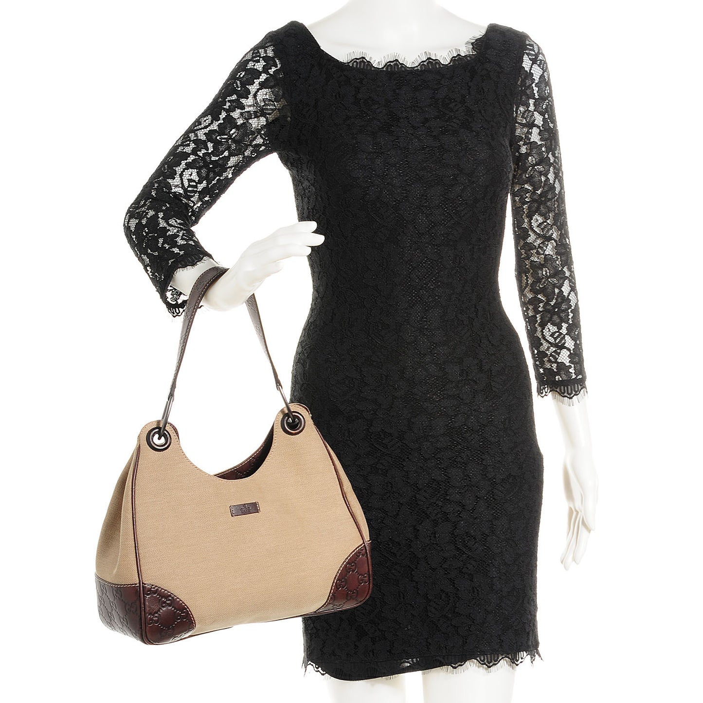 Guccissima Trim Canvas Colbert Hobo Dark Brown