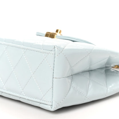 Chanel Shiny Aged Calfskin Quilted Nano Kelly Shopper Light Blue 10 of 12