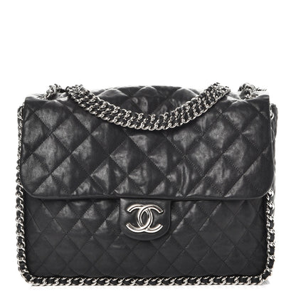 Chanel Washed Lambskin Quilted Maxi Chain Around Flap Black 1 of 9