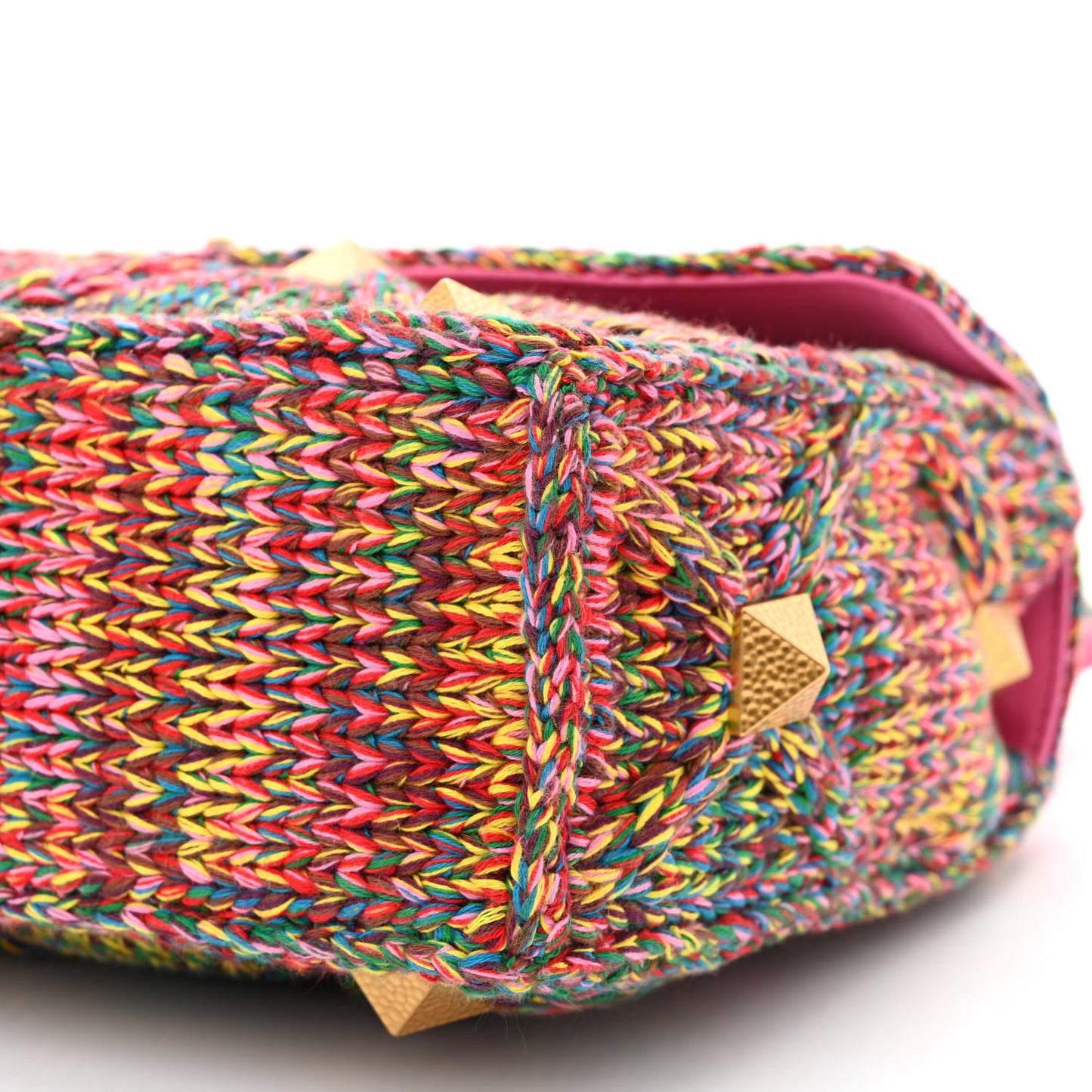 Wool Woven Large Roman Stud Shoulder Bag Multicolor Feminine Pink