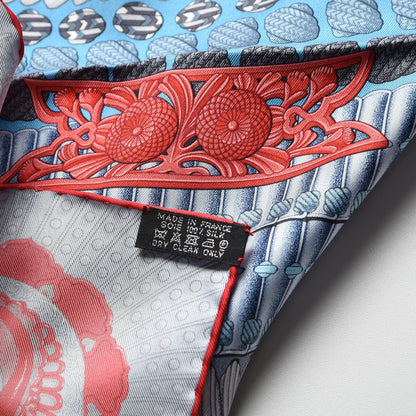Hermes Silk Parures de Samouraïs Scarf 90 Black Rouge Blue Jean 4 of 4