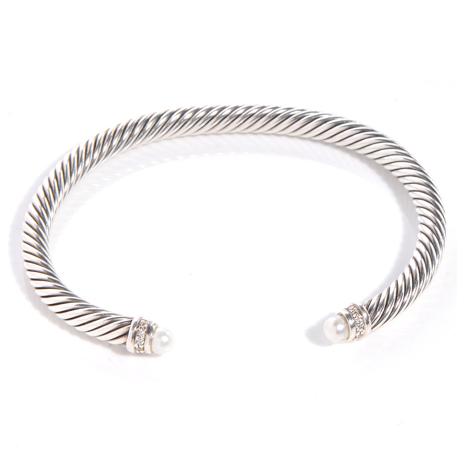 David Yurman Sterling Silver Diamond Pearl 5mm Cable Classics Bracelet 1 of 5