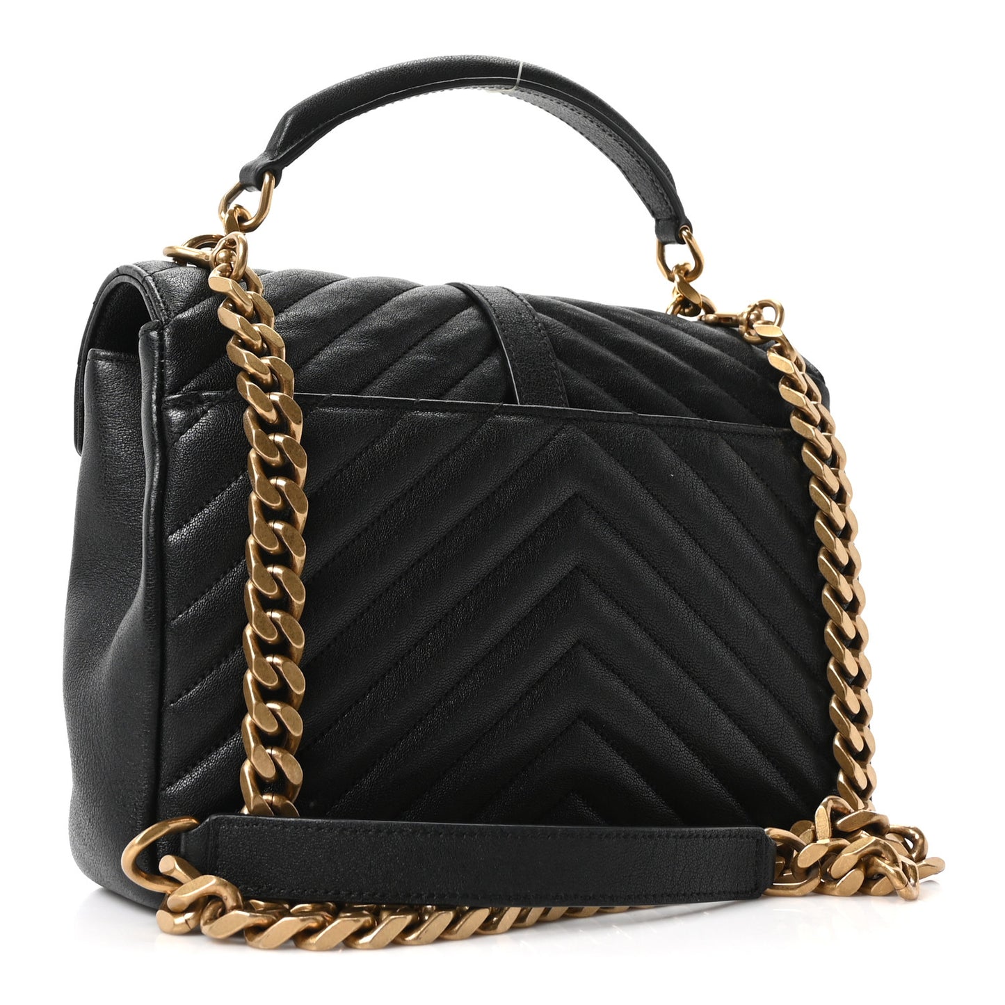 Sheepskin Matelasse Chevron Monogram Medium College Bag Black