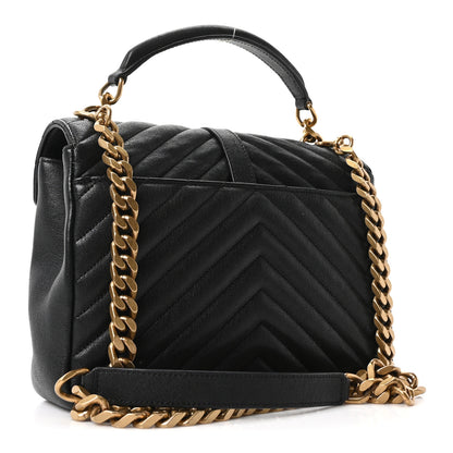 Saint Laurent Sheepskin Matelasse Chevron Monogram Medium College Bag Black 2 of 9