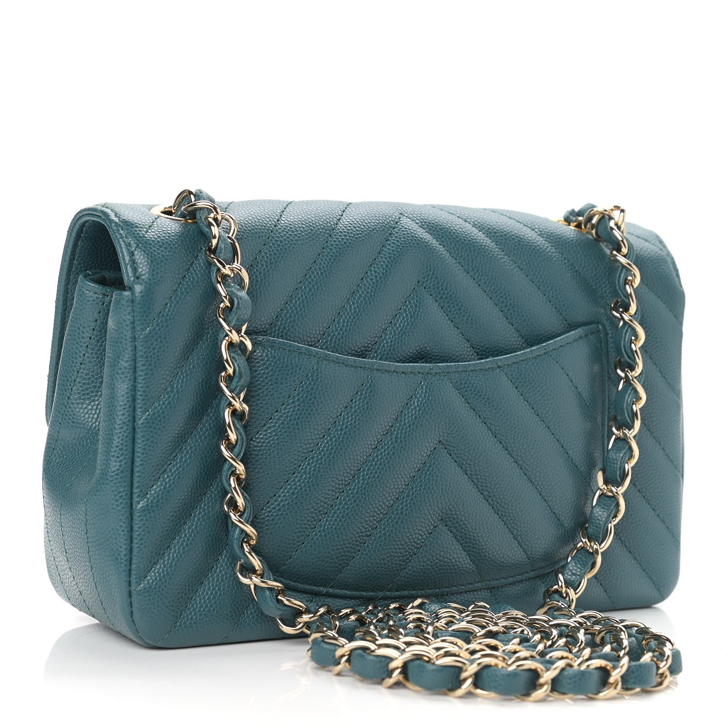 Chanel Caviar Chevron Quilted Mini Rectangular Flap Green 3 of 9