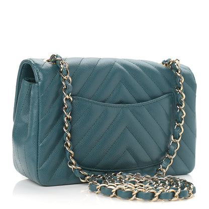 Chanel Caviar Chevron Quilted Mini Rectangular Flap Green 3 of 9