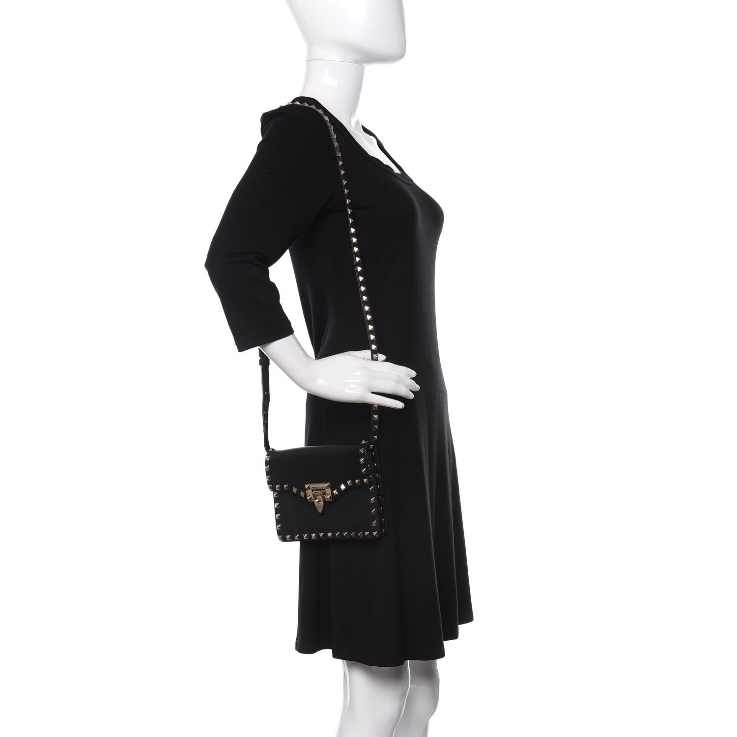 Valentino Garavani Vitello Rockstud Shoulder Flap Bag Black 2 of 10