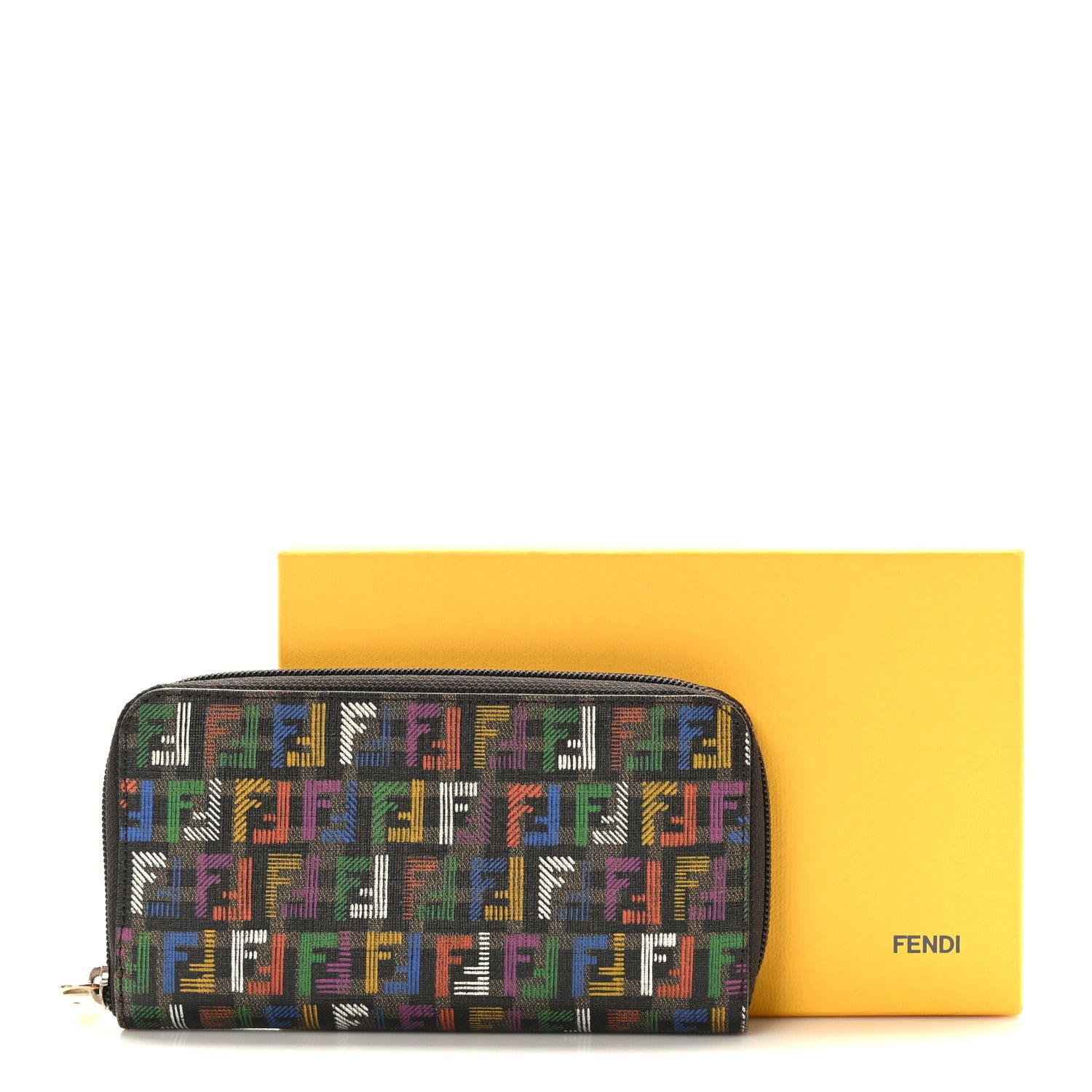 Fendi Zucchino Spalmati FF Multicolor Zip Around Wallet Black Multicolor 9 of 9