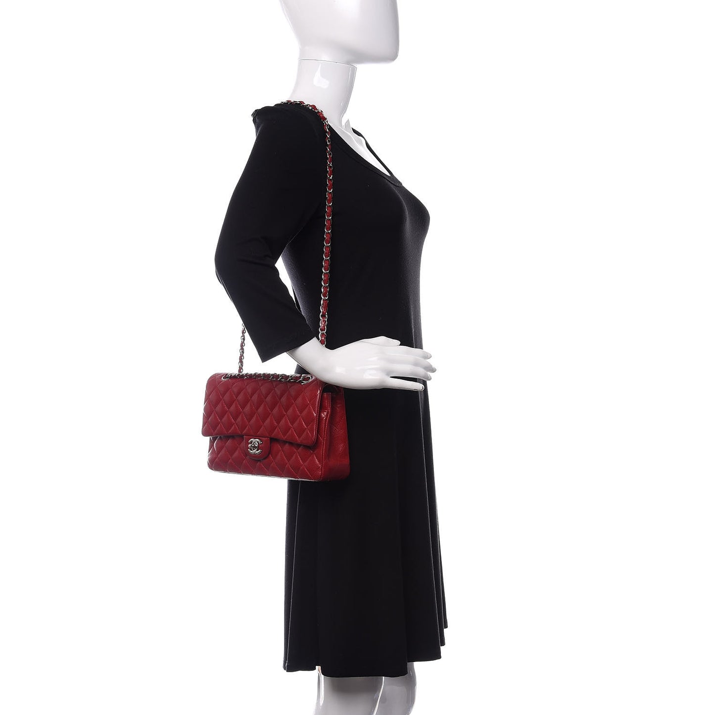 Caviar Quilted Medium Double Flap Red