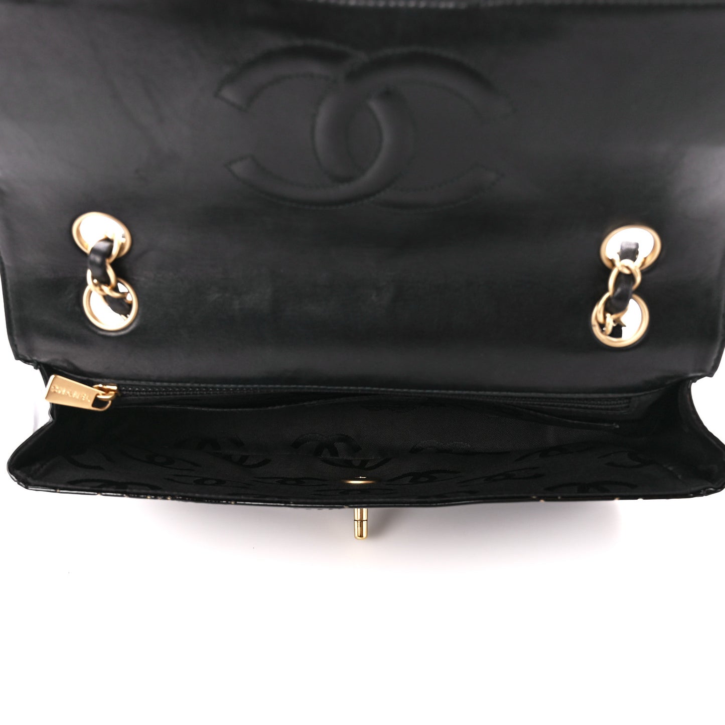 Patent Perforated Camellia Medium Single Flap Black