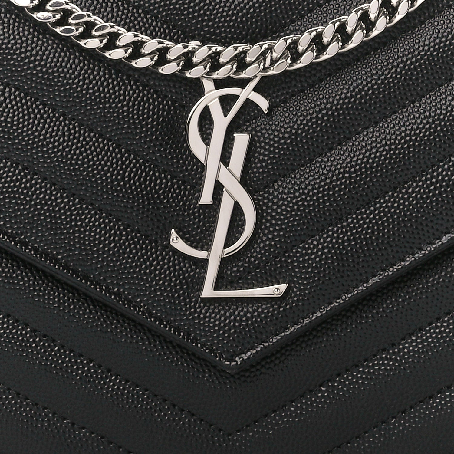Saint Laurent Grain De Poudre Matelasse Chevron Monogram Chain Wallet Black 8 of 11
