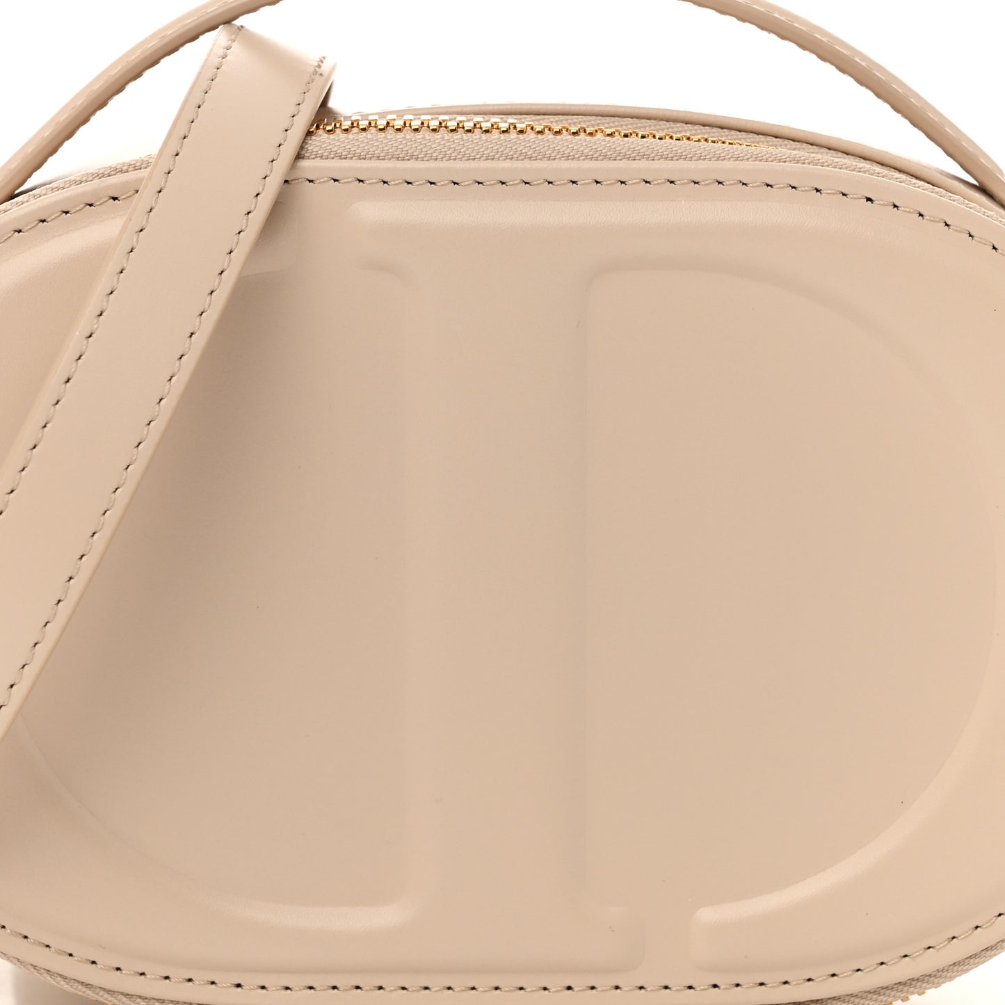 Calfskin CD Signature Oval Crossbody Camera Bag Beige