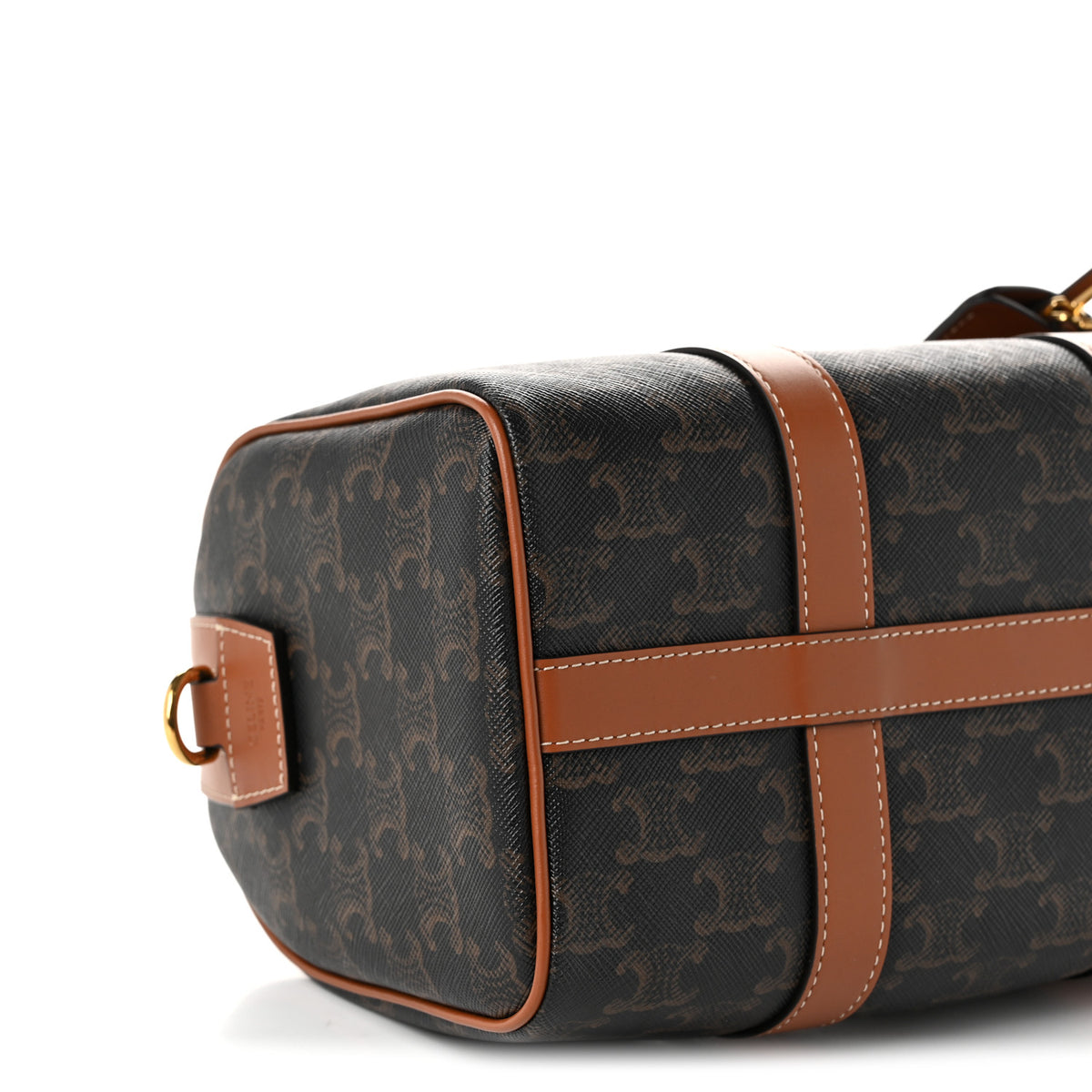 Triomphe Canvas Calfskin Medium Boston Bag Tan