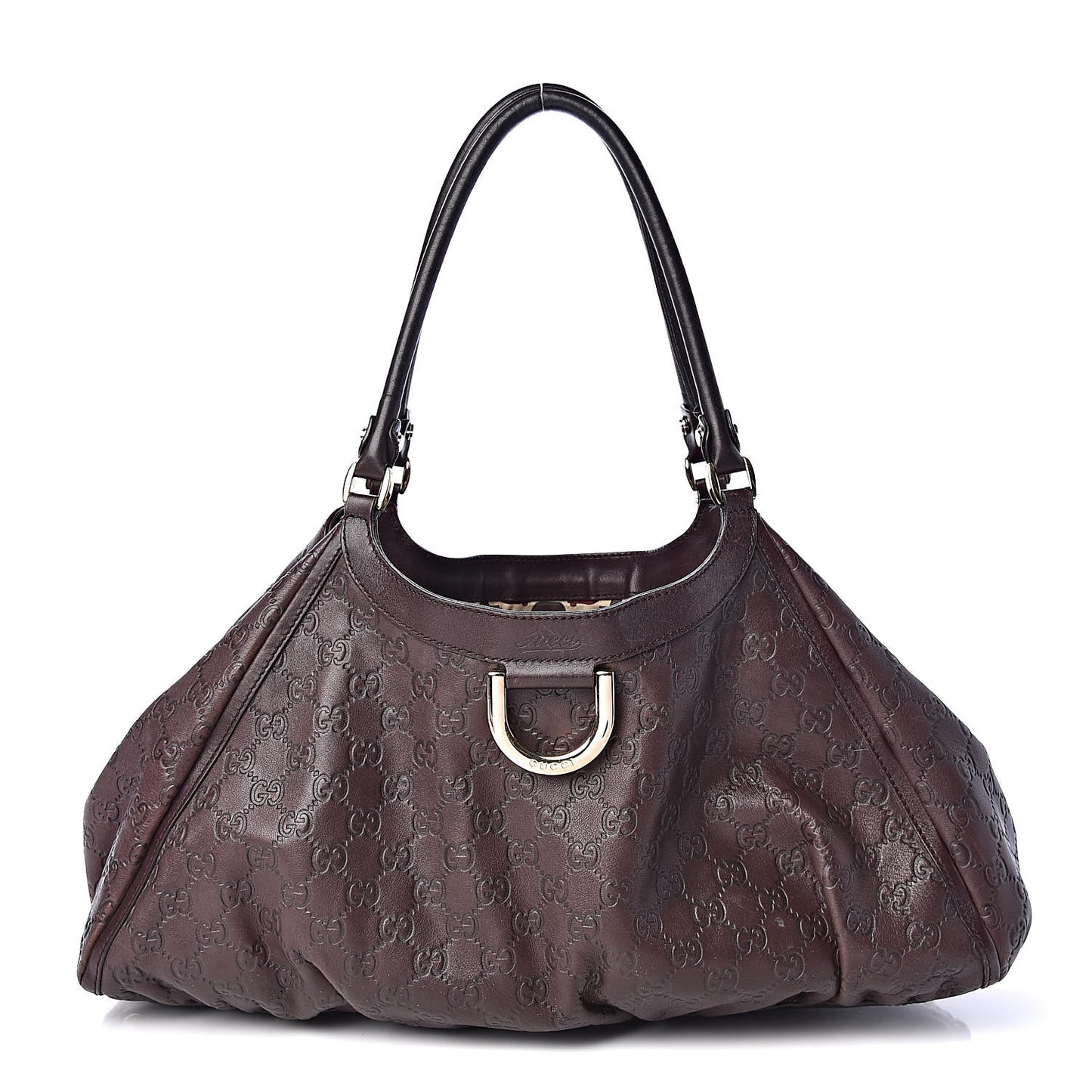 Guccissima Large D Gold Ring Shoulder Bag Chocolate