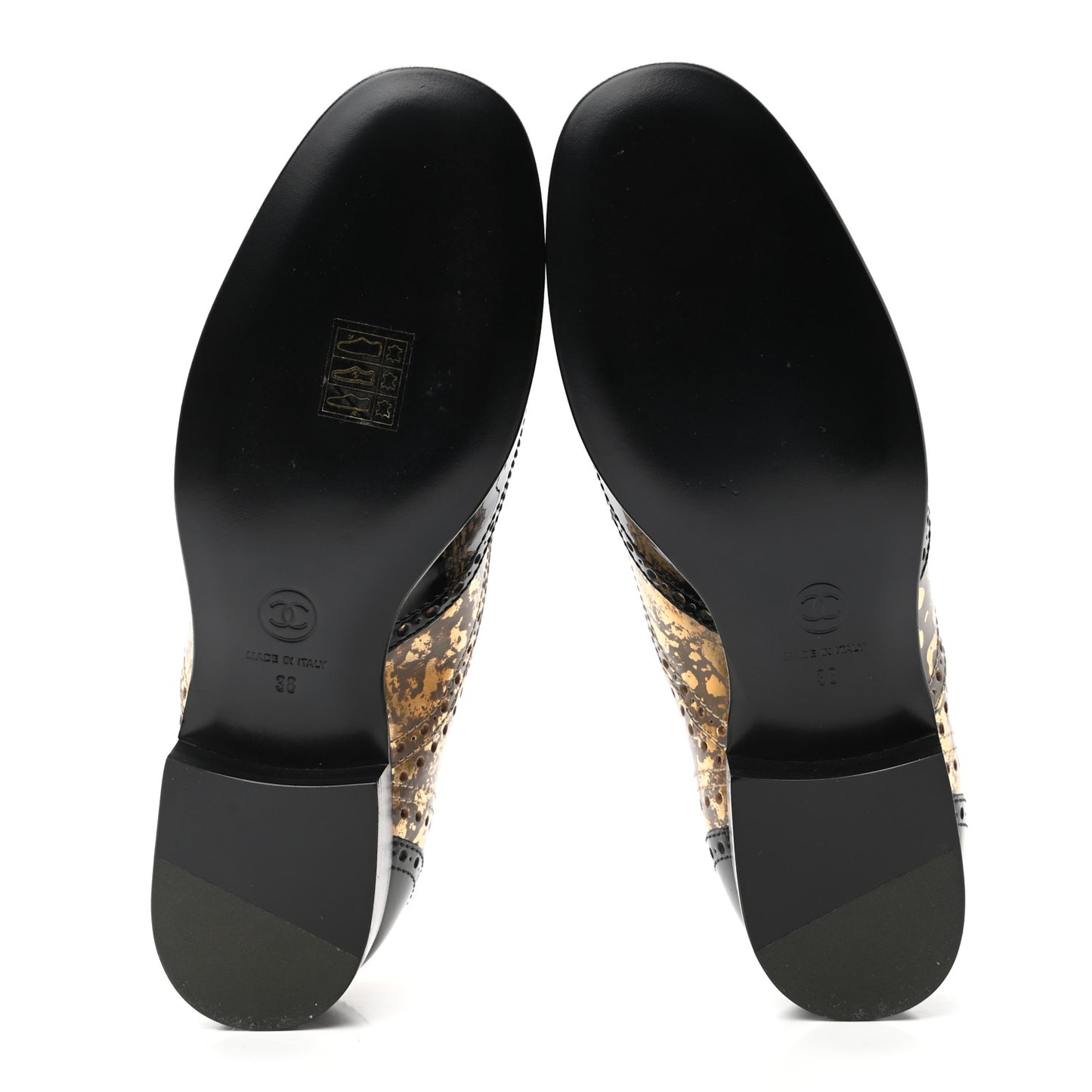Fantasy Patent Calfskin Lace Up Oxfords 38 Gold Black