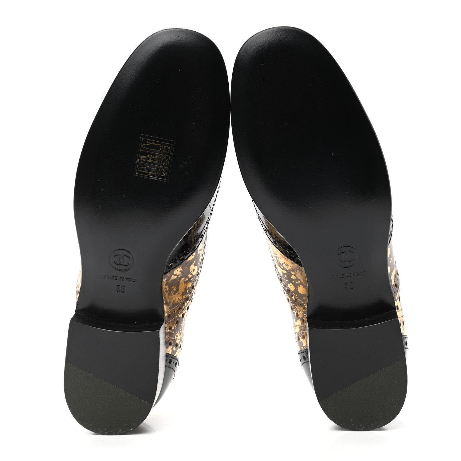 Chanel Fantasy Patent Calfskin Lace Up Oxfords 38 Gold Black 5 of 8