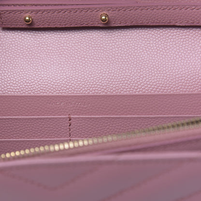 Saint Laurent Grain De Poudre Matelasse Chevron Monogram Chain Wallet Tender Pink 7 of 12