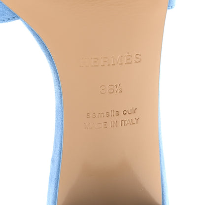Hermes Suede Goatskin Oasis Sandals 38.5 Bleu Cameo 7 of 9