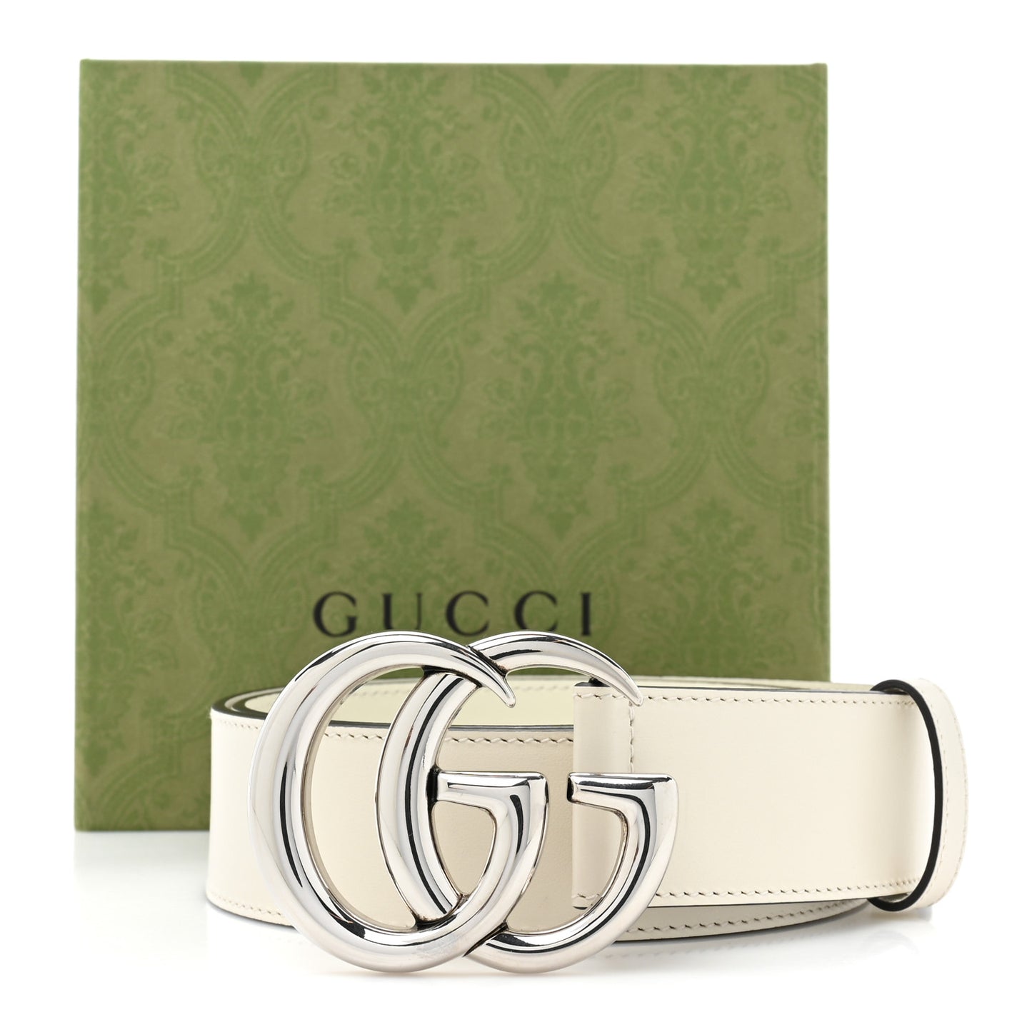 Plutone Calfskin Palladium Double G 40mm Belt 80/32 Mystic White