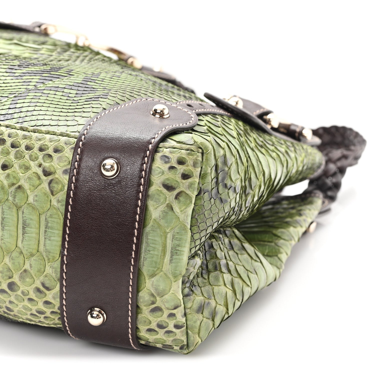 Gucci Snakeskin Medium Pelham Tote Green Brown 11 of 12