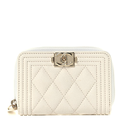Chanel Caviar Quilted Boy Zip Around Coin Purse Wallet White 1 of 9