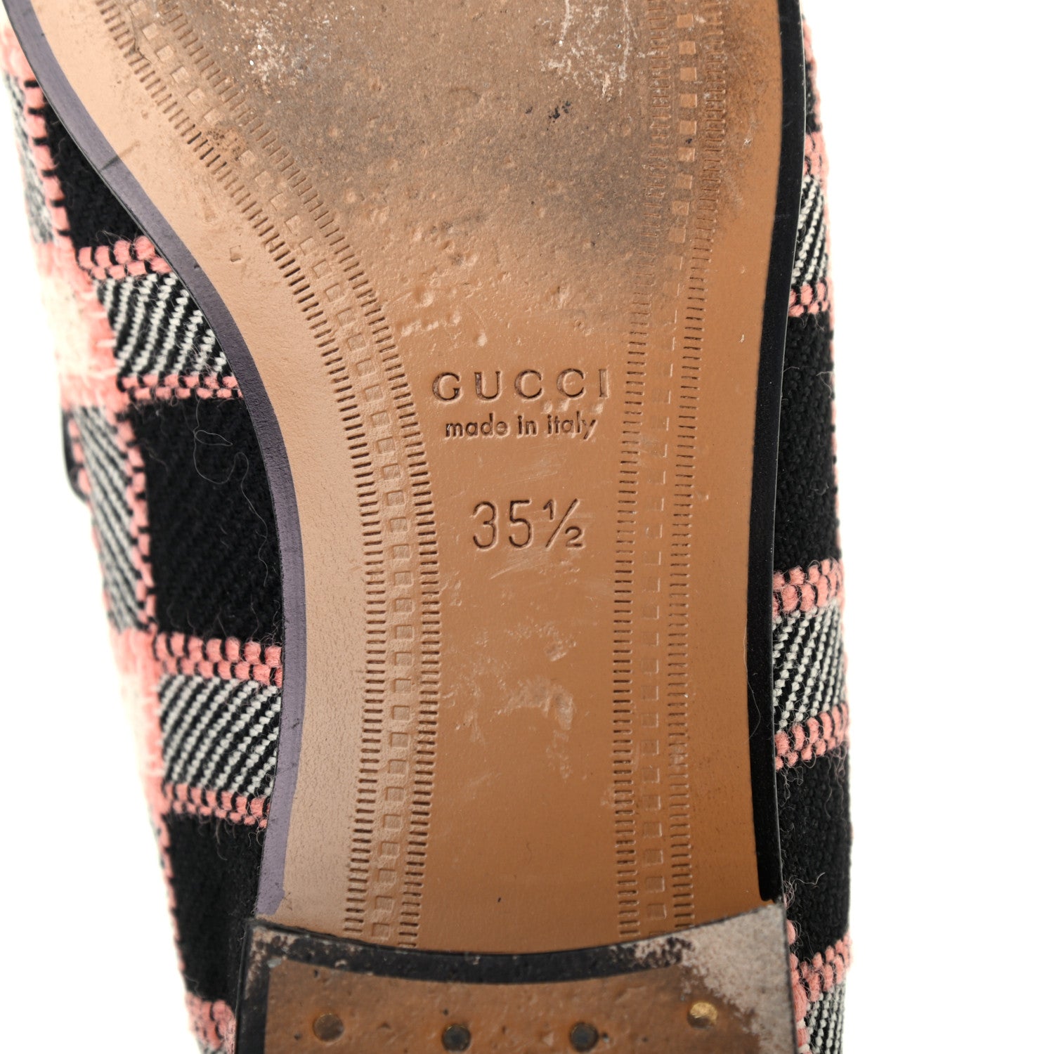 Gucci Tweed Check Horsebit Womens Jordaan Loafers 35.5 Black Pink Multicolor 6 of 8