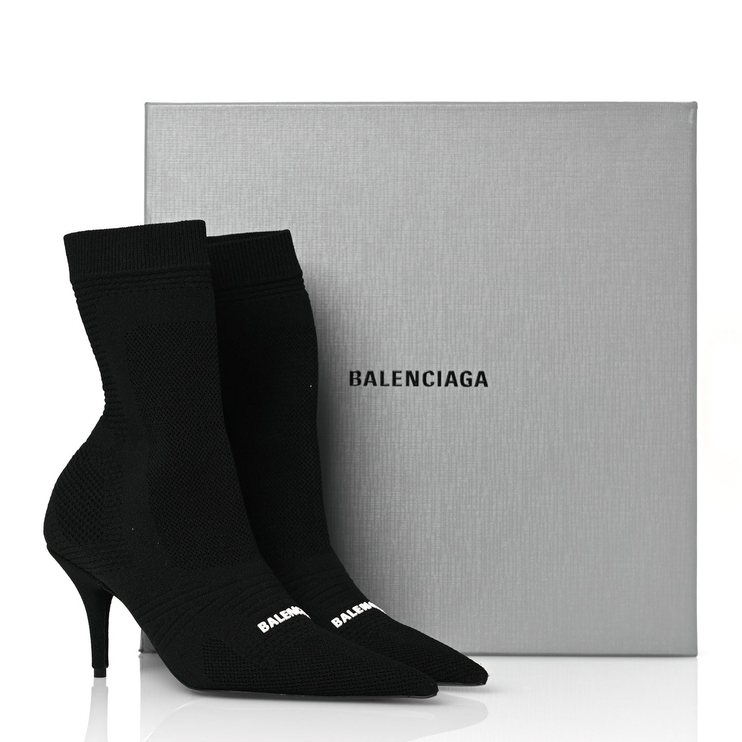 Textured Recycled Knit Logo Extreme Pointed Toe Knife 2.0 Booties 36 Black