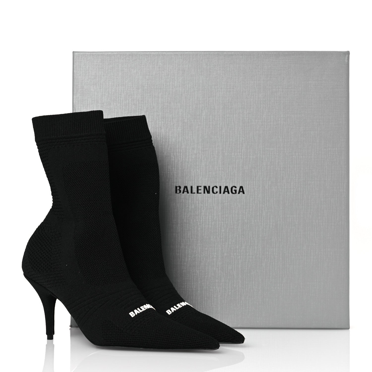 Balenciaga Textured Recycled Knit Logo Extreme Pointed Toe Knife 2.0 Booties 36 Black 10 of 10