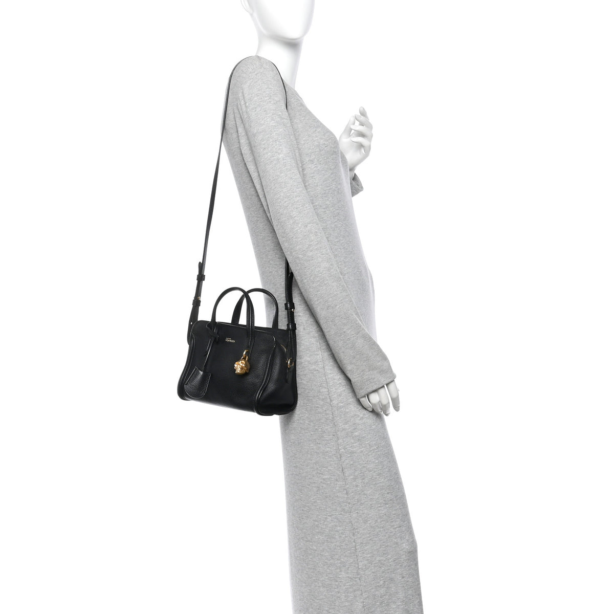 Alexander McQueen Pebbled Calfskin Mini Skull Padlock Zip Around Tote Black 2 of 9