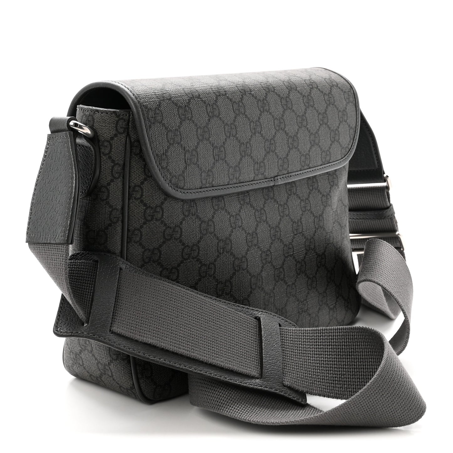 Tender GG Supreme Monogram Textured Dollar Calfskin Ophidia Messenger Bag Grey Black Graphite Grey