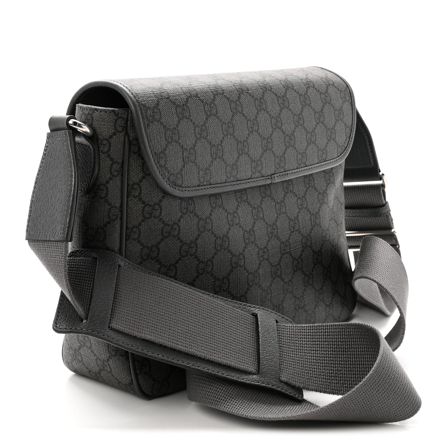 Gucci Tender GG Supreme Monogram Textured Dollar Calfskin Ophidia Messenger Bag Grey Black Graphite Grey 3 of 10
