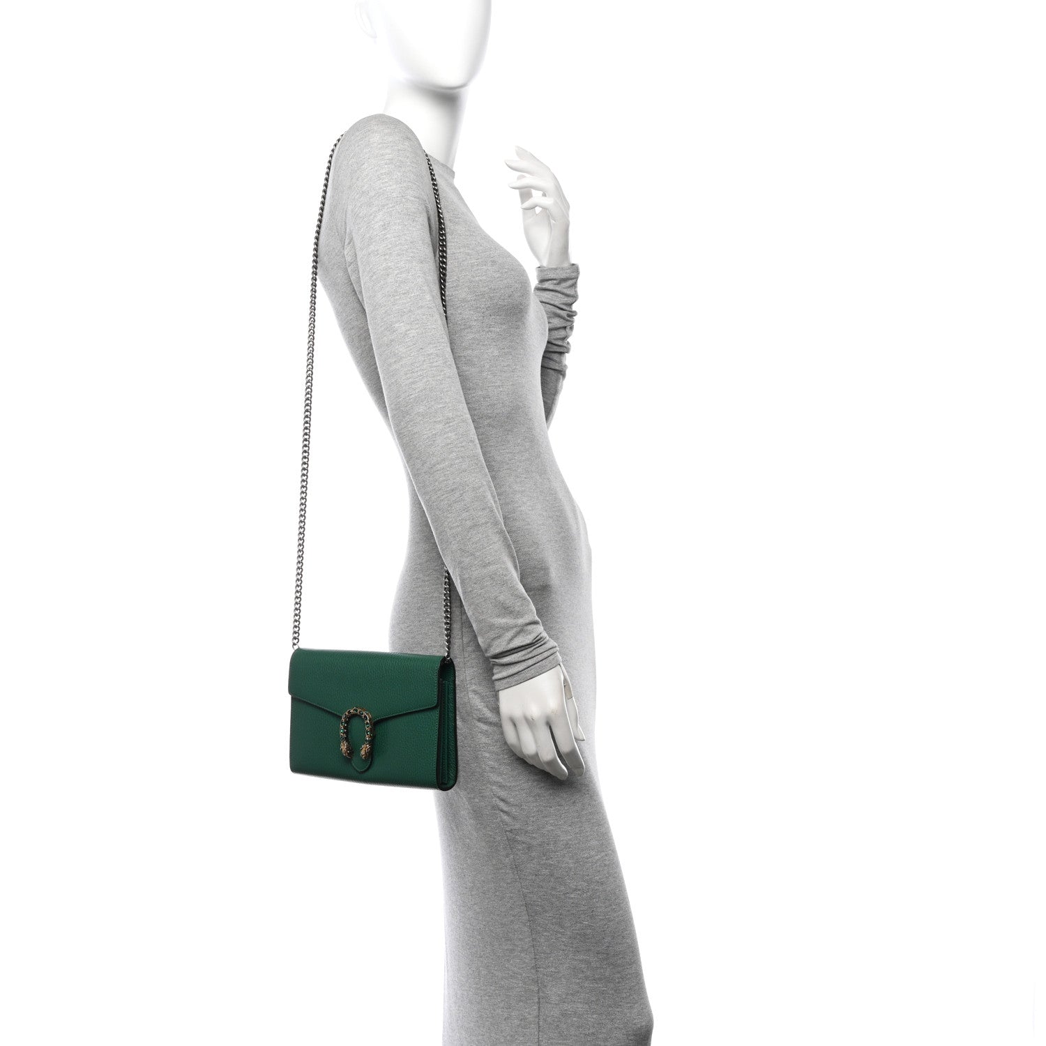 Gucci Calfskin Mini Dionysus Chain Wallet Emerald 2 of 12