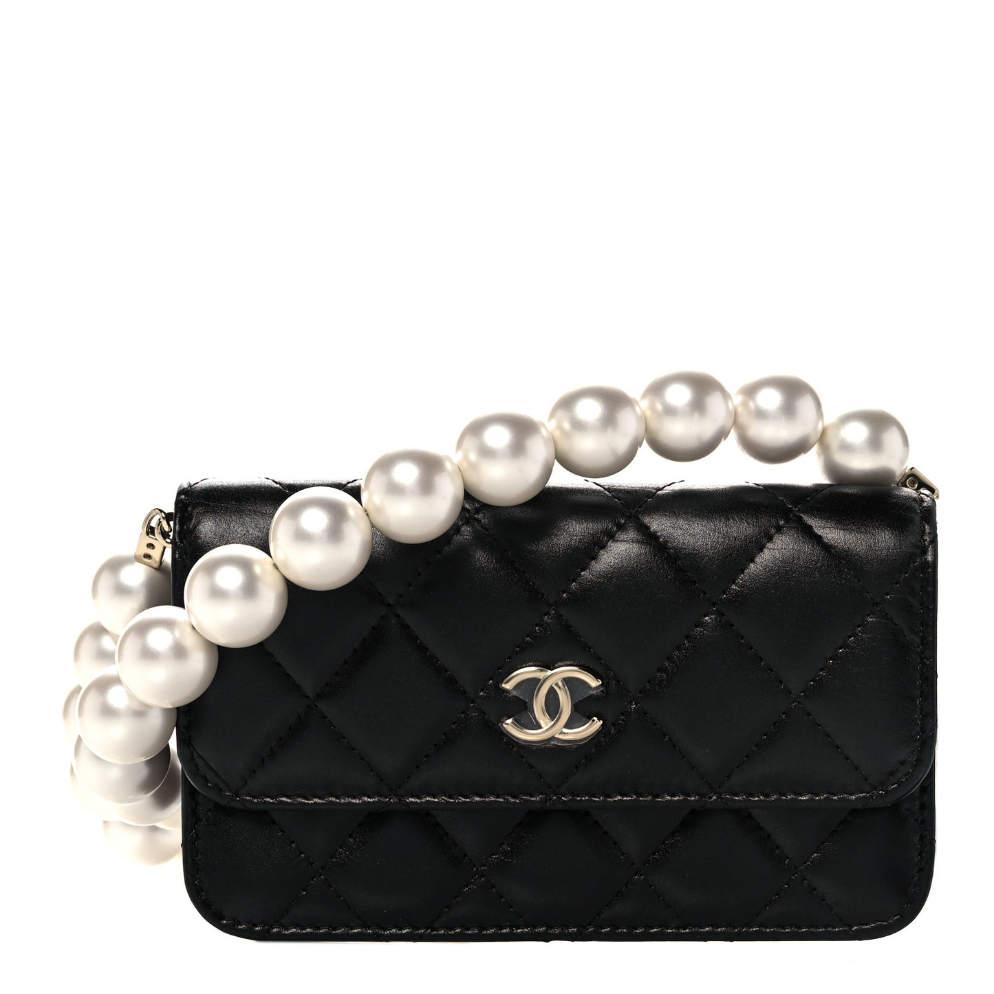 Calfskin Quilted Maxi Pearls Clutch With Chain Black