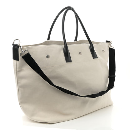 Saint Laurent Linen Calfskin Rive Gauche Maxi Tote Grege et Noir 3 of 9