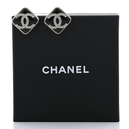 Chanel Crystal Square CC Earrings Silver Black 5 of 5