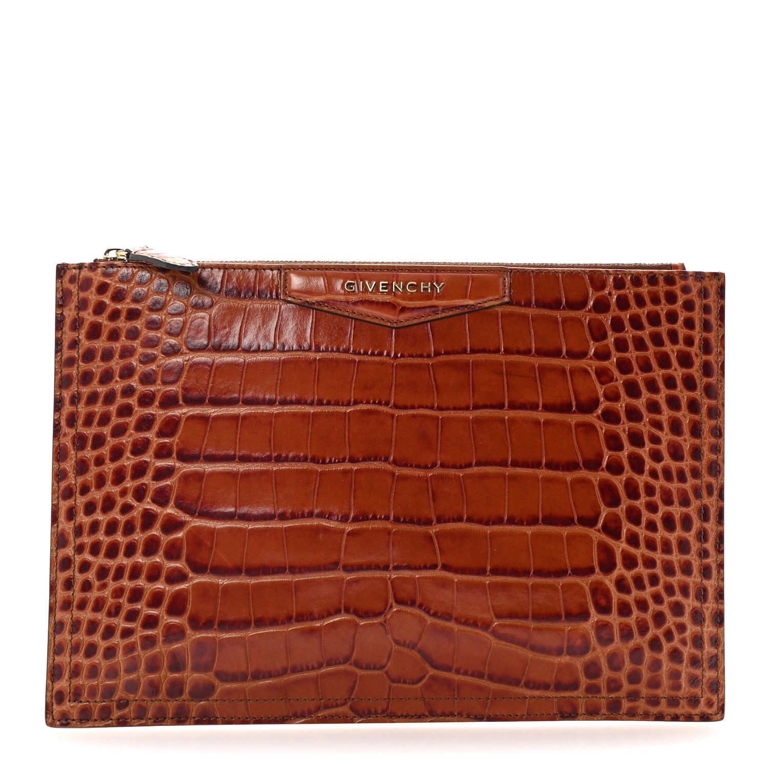 Givenchy Calfskin Crocodile Embossed Medium Antigona Pouch Cognac 1 of 7