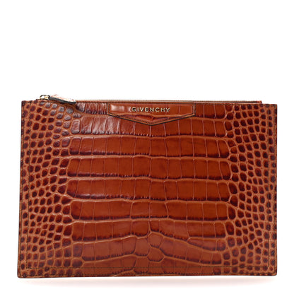 Givenchy Calfskin Crocodile Embossed Medium Antigona Pouch Cognac 1 of 7