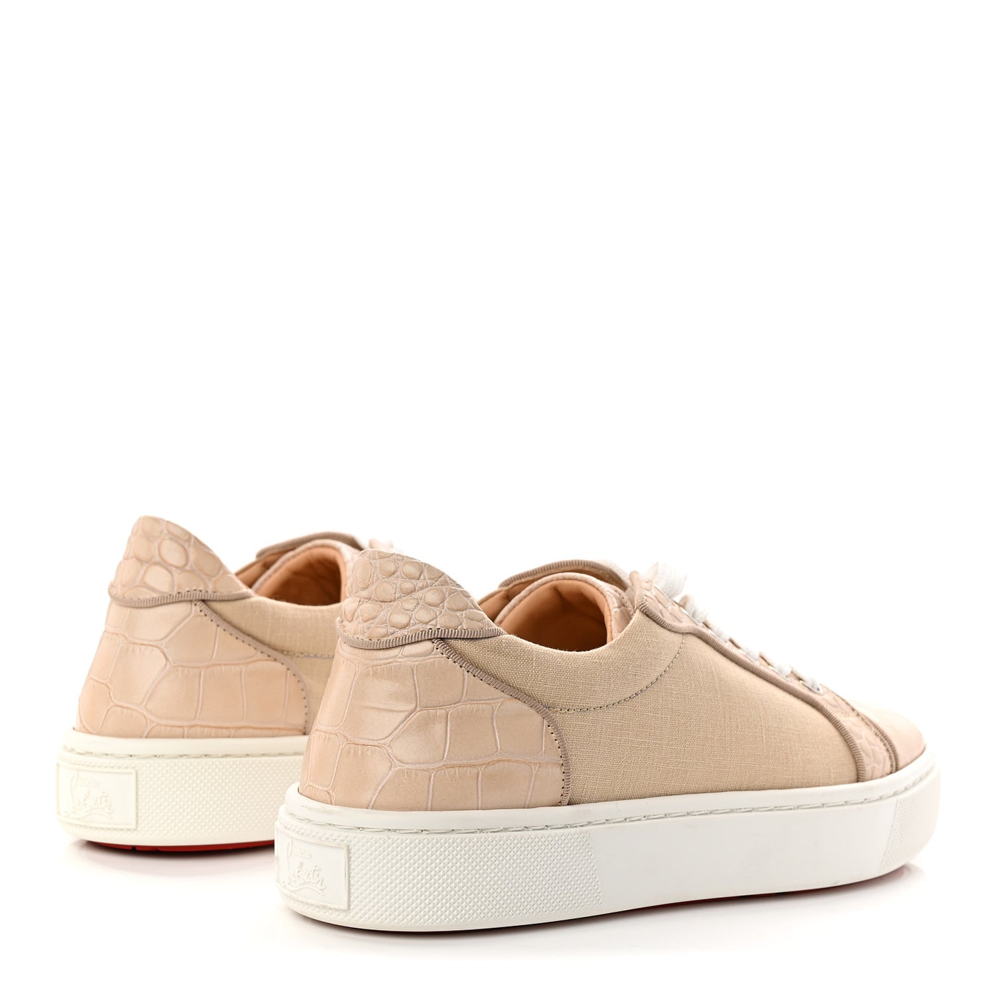 Calfskin Crocodile Embossed Vierissima Orlato Flat Sneakers 38.5 Nougat