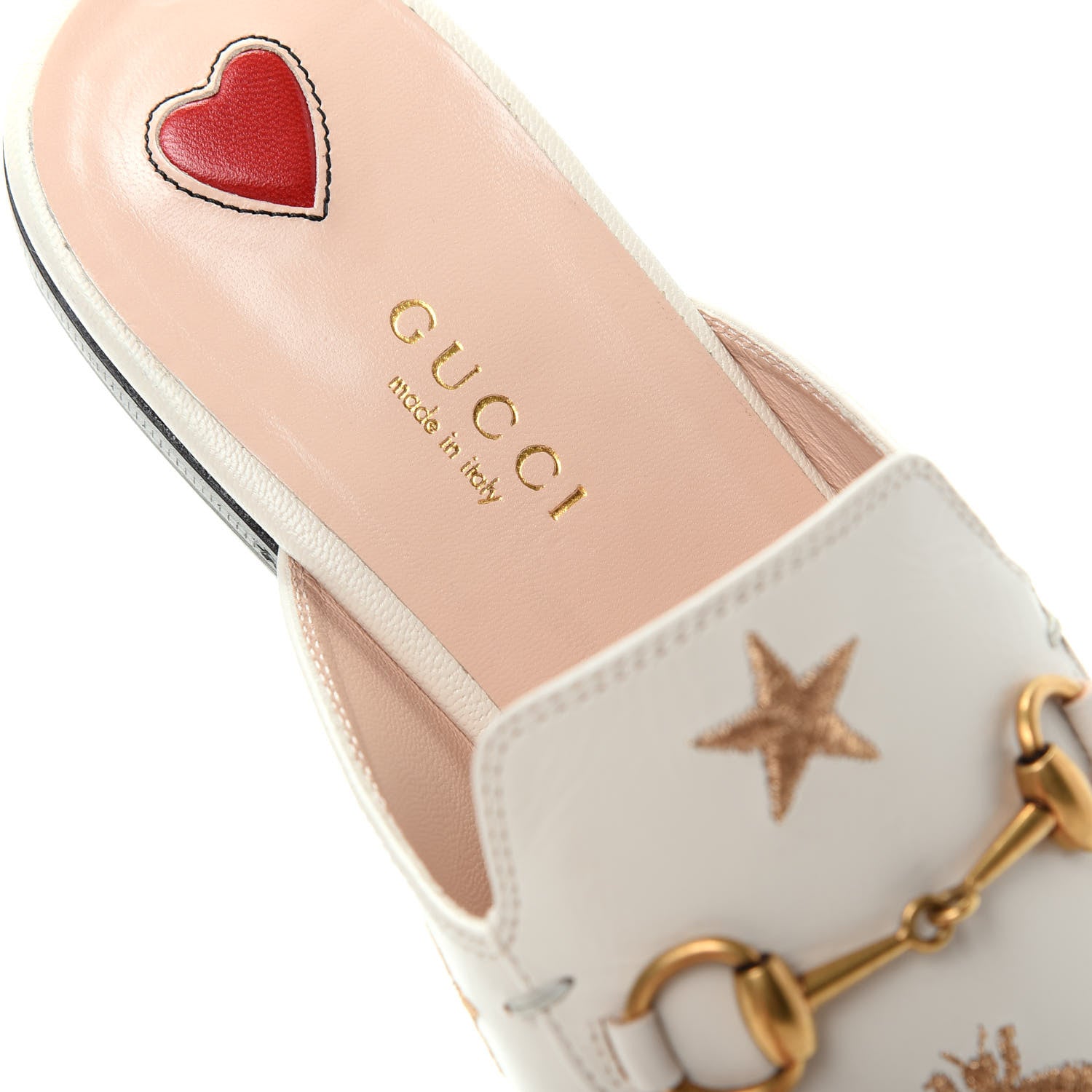 Gucci Goatskin Bee Star Embroidered Womens Princetown Slippers 38 Mystic White 8 of 11