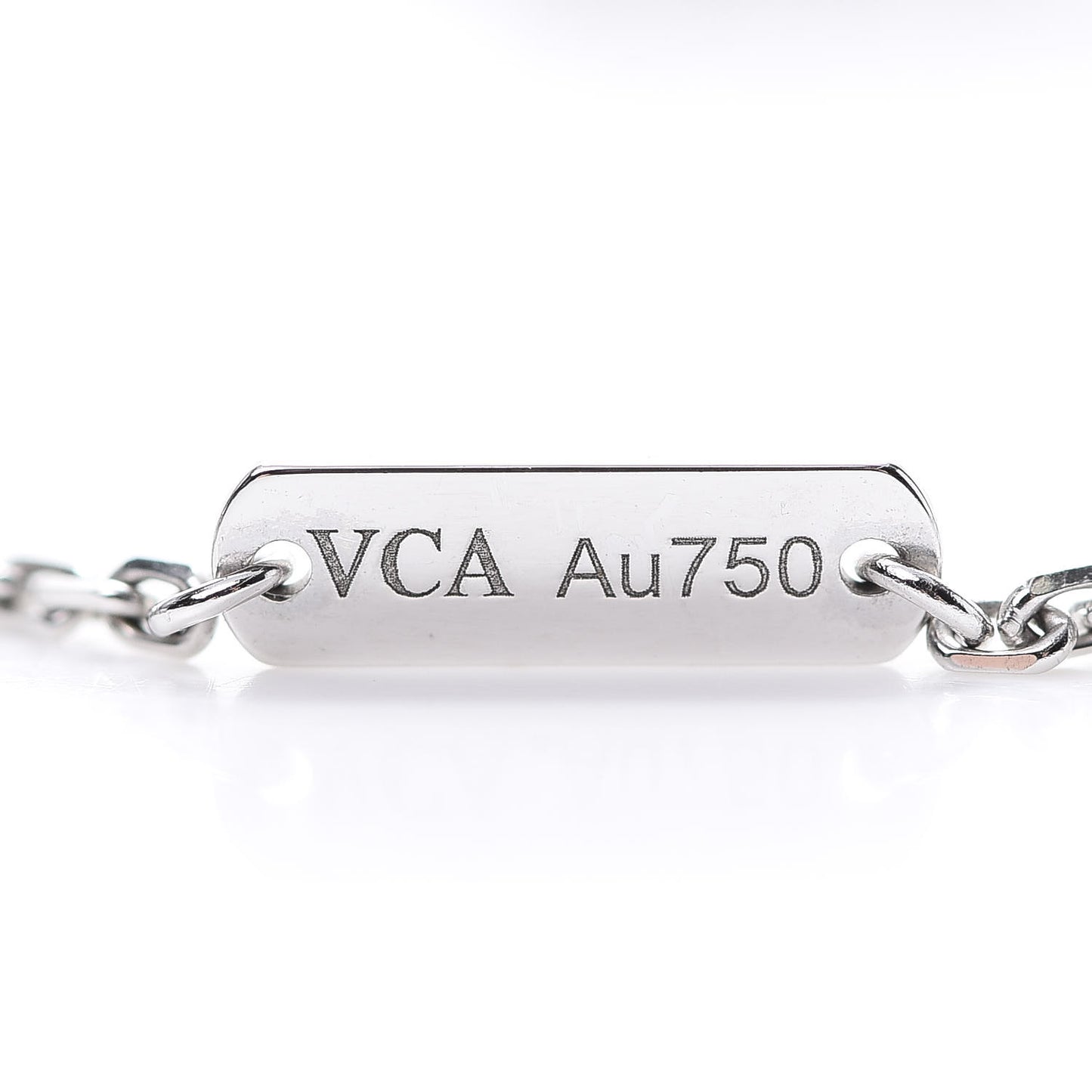 18K White Gold Diamond Guilloche Vintage Alhambra Pendant Necklace