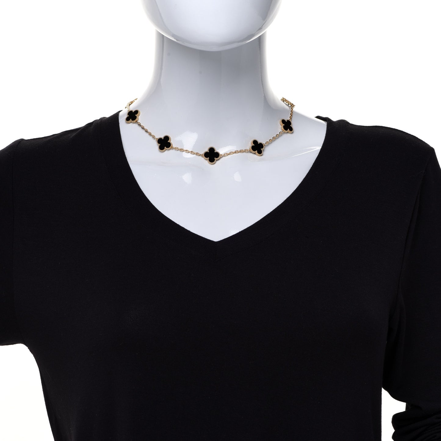 18K Yellow Gold Black Onyx 10 Motifs Vintage Alhambra Necklace