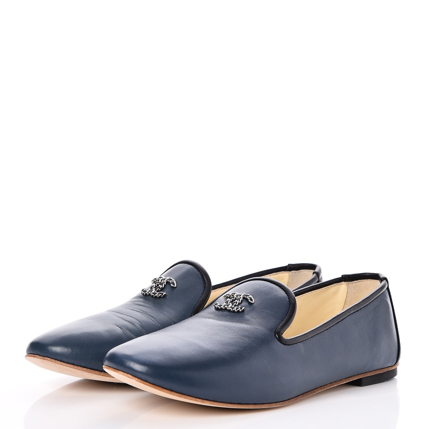 Chanel Lambskin CC Mocassin Loafers 35 Dark Blue 3 of 10