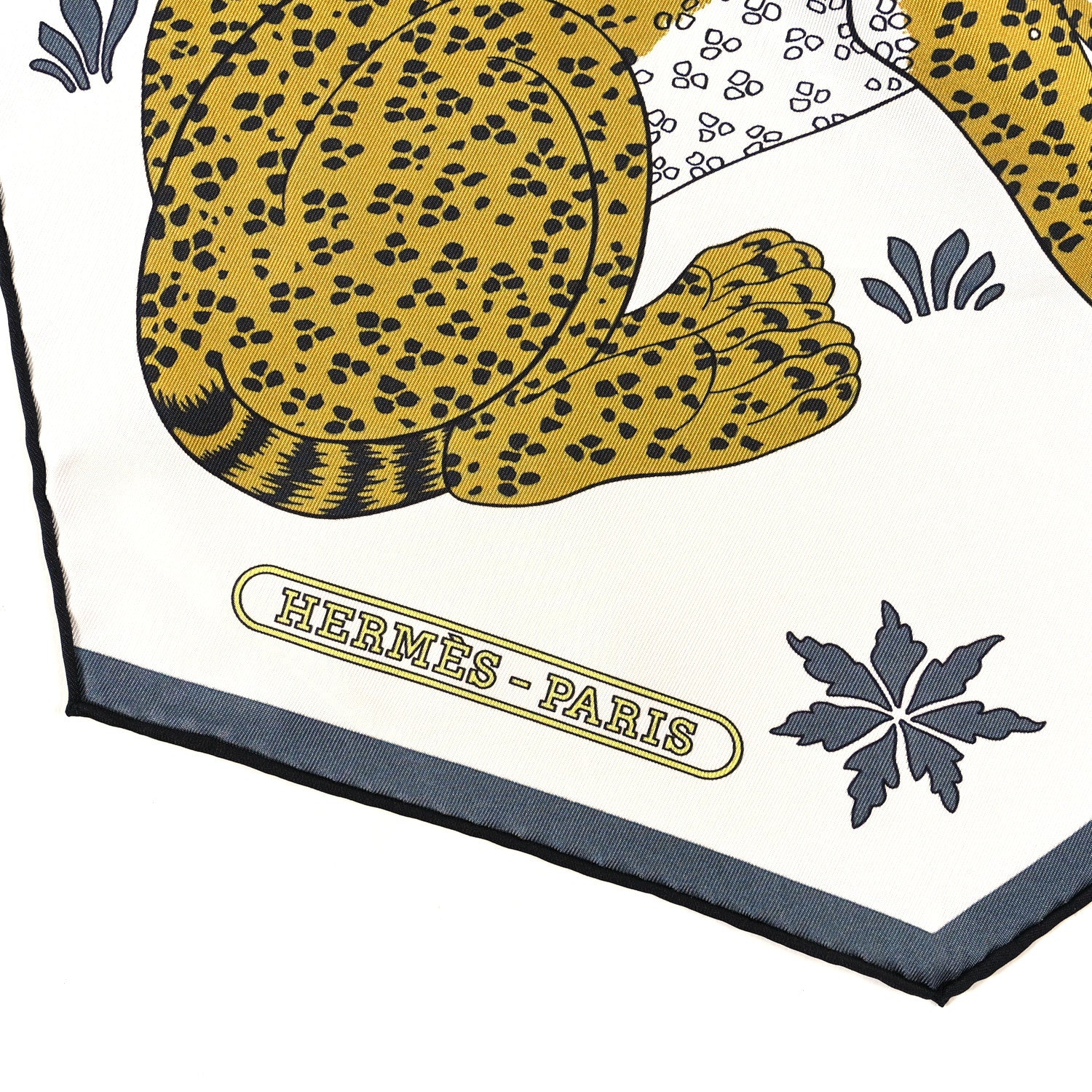 Hermes Silk Les Leopards Muffler White Modore Gris 3 of 5