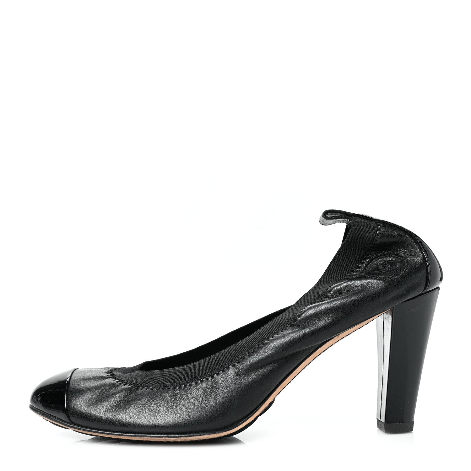 Chanel Lambskin Patent CC Elastic Cap Toe Ballerina Pumps 38.5 Black 1 of 8