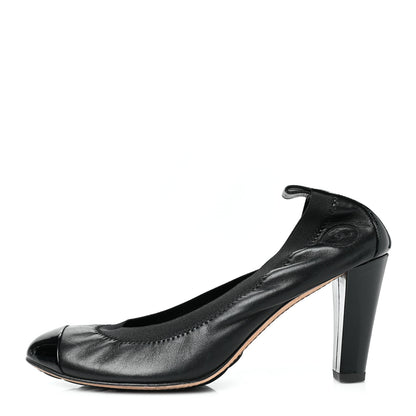 Chanel Lambskin Patent CC Elastic Cap Toe Ballerina Pumps 38.5 Black 1 of 8