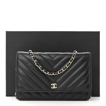 Chanel Lambskin Chevron Quilted Wallet On Chain WOC Black 12 of 12
