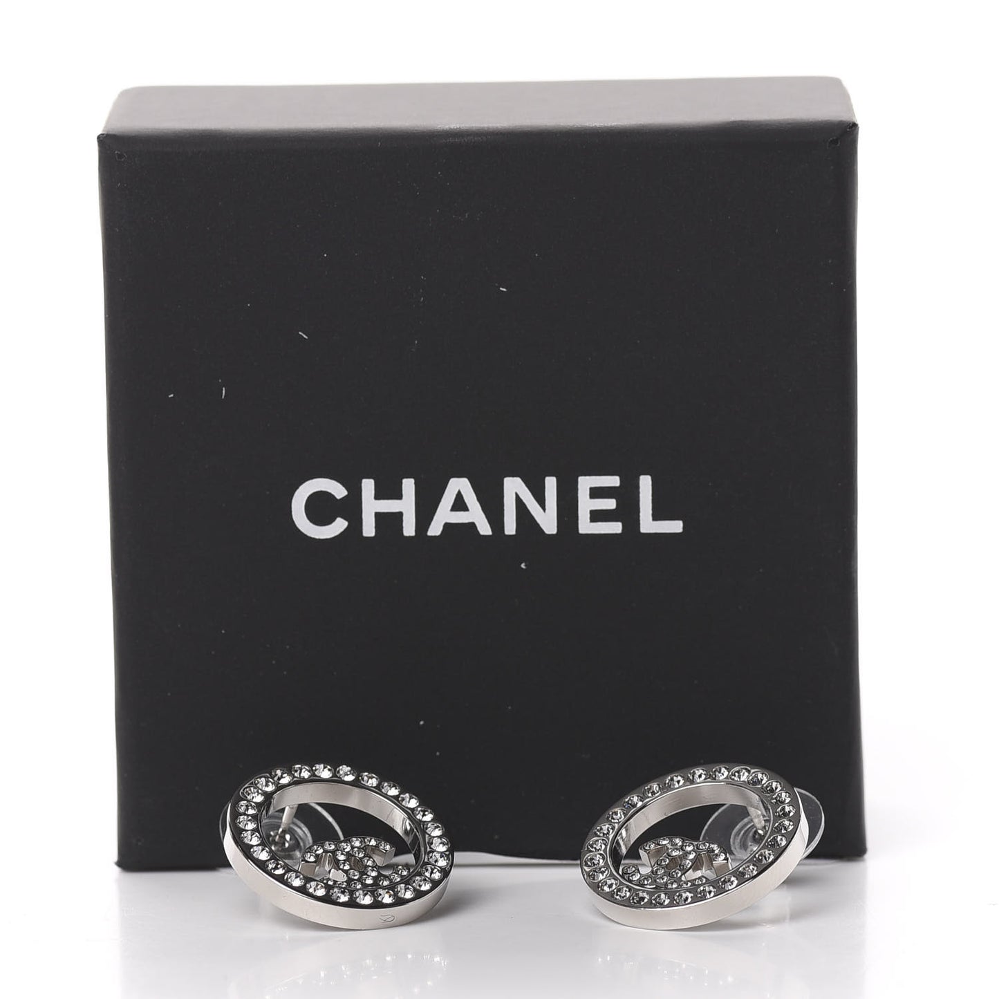 Crystal CC Round Earrings Silver